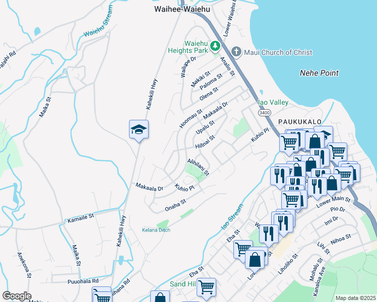 map of restaurants, bars, coffee shops, grocery stores, and more near 554 Hilinai Street in Wailuku