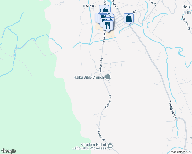 map of restaurants, bars, coffee shops, grocery stores, and more near 1070 Kokomo Road in Haiku-Pauwela