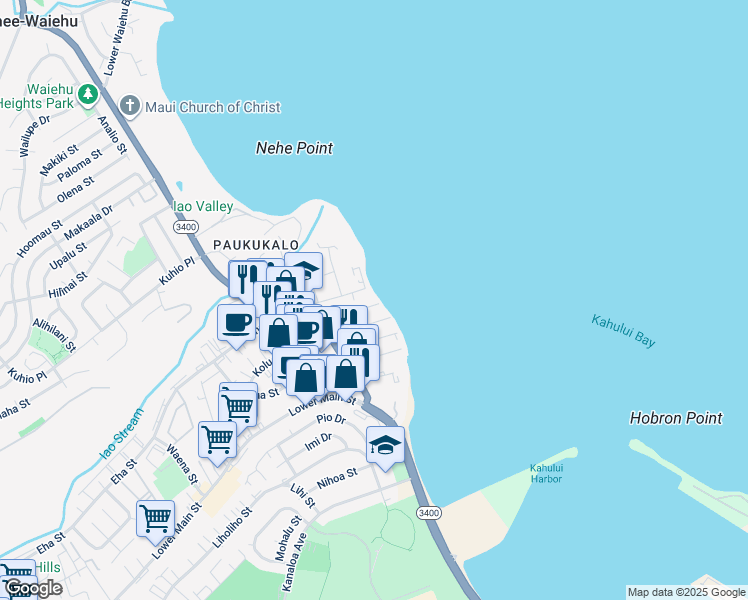 map of restaurants, bars, coffee shops, grocery stores, and more near 530 Kailana Street in Wailuku
