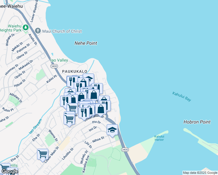 map of restaurants, bars, coffee shops, grocery stores, and more near 544 Ukali Street in Wailuku