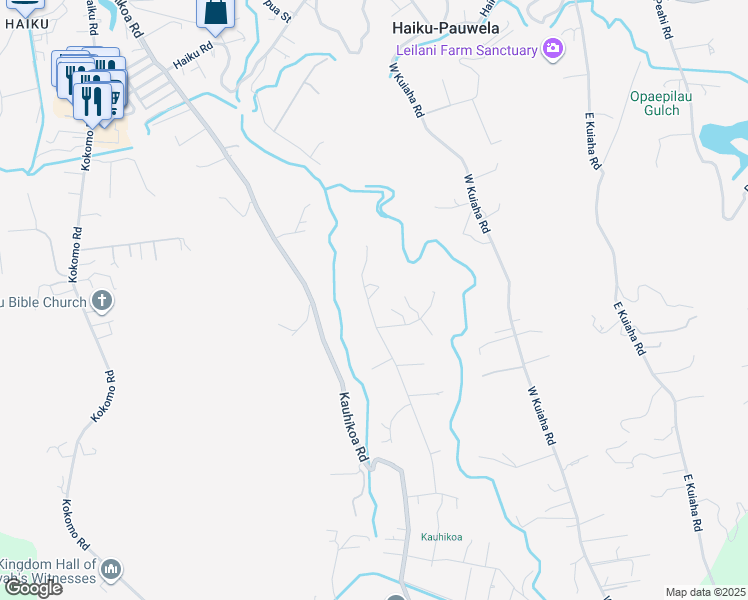 map of restaurants, bars, coffee shops, grocery stores, and more near 1255 Hog Back Road in Haiku-Pauwela