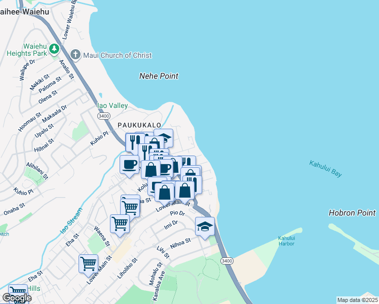 map of restaurants, bars, coffee shops, grocery stores, and more near 561 Ukali Street in Wailuku
