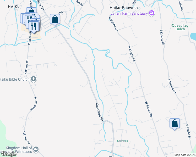 map of restaurants, bars, coffee shops, grocery stores, and more near 900 Hog Back Road in Haiku-Pauwela