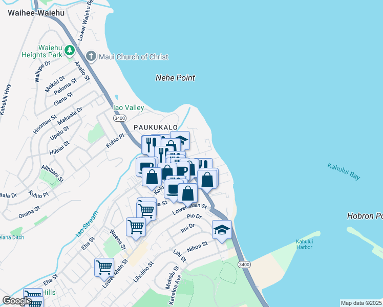 map of restaurants, bars, coffee shops, grocery stores, and more near 642 Ukali Street in Wailuku