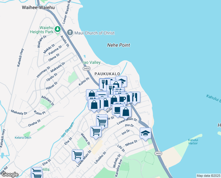 map of restaurants, bars, coffee shops, grocery stores, and more near 480 Waiehu Beach Road in Wailuku