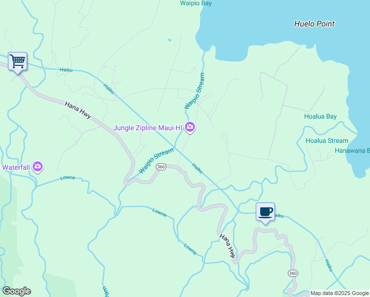 map of restaurants, bars, coffee shops, grocery stores, and more near 115 East Waipio Road in Maui County