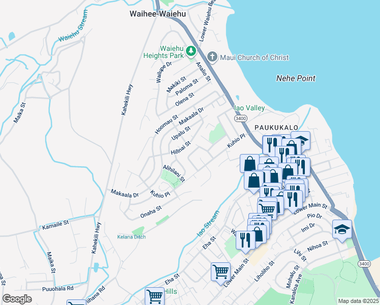 map of restaurants, bars, coffee shops, grocery stores, and more near 669 Pohala Street in Wailuku