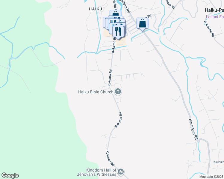 map of restaurants, bars, coffee shops, grocery stores, and more near 1081 Kokomo Road in Haiku-Pauwela
