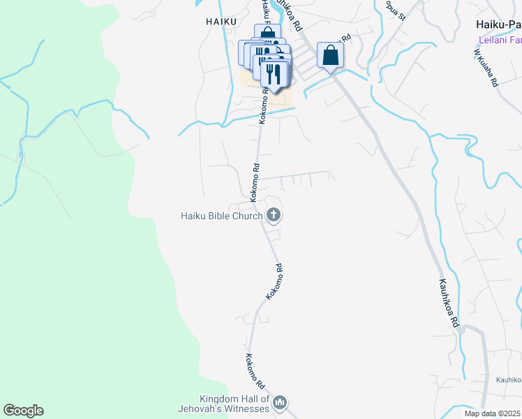 map of restaurants, bars, coffee shops, grocery stores, and more near 1081 Kokomo Road in Haiku-Pauwela