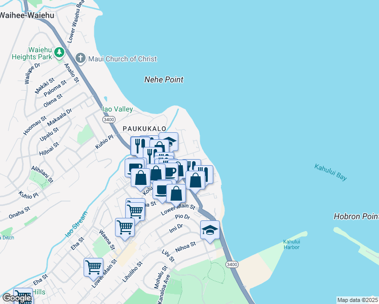 map of restaurants, bars, coffee shops, grocery stores, and more near 580 Ukali Street in Wailuku