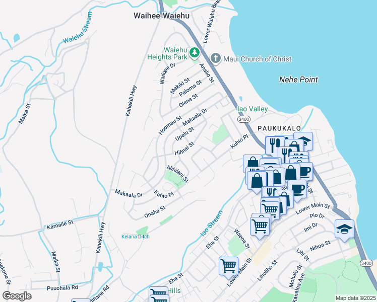 map of restaurants, bars, coffee shops, grocery stores, and more near 618 Hilinai Street in Wailuku
