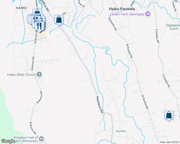 map of restaurants, bars, coffee shops, grocery stores, and more near 1139 Kauhikoa Road in Haiku-Pauwela