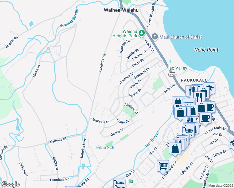 map of restaurants, bars, coffee shops, grocery stores, and more near 978 Hoomau Street in Wailuku