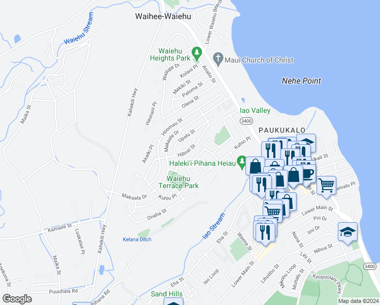 map of restaurants, bars, coffee shops, grocery stores, and more near 618 Hilinai Street in Wailuku