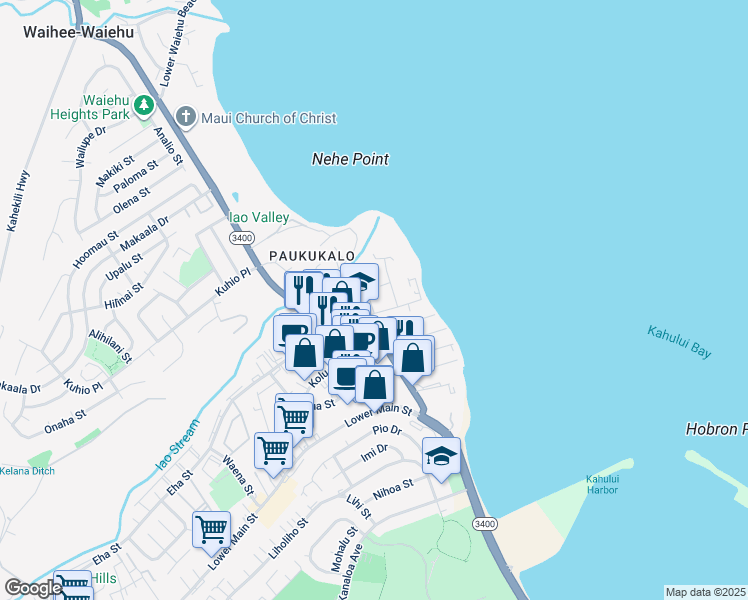 map of restaurants, bars, coffee shops, grocery stores, and more near 464 Lipo Place in Wailuku