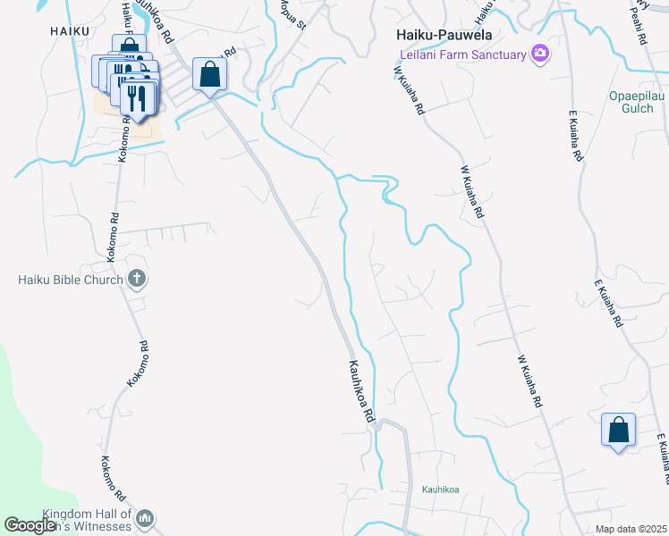 map of restaurants, bars, coffee shops, grocery stores, and more near 1139 Kauhikoa Road in Haiku-Pauwela
