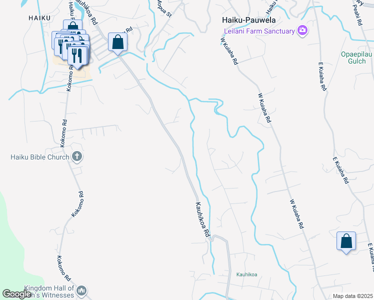 map of restaurants, bars, coffee shops, grocery stores, and more near 1139 Kauhikoa Road in Haiku-Pauwela