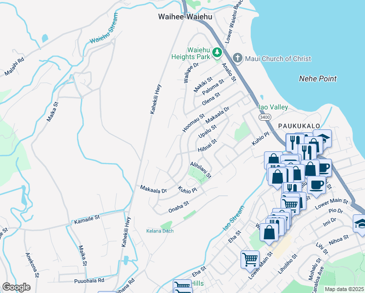 map of restaurants, bars, coffee shops, grocery stores, and more near 969 Hoomau Street in Wailuku