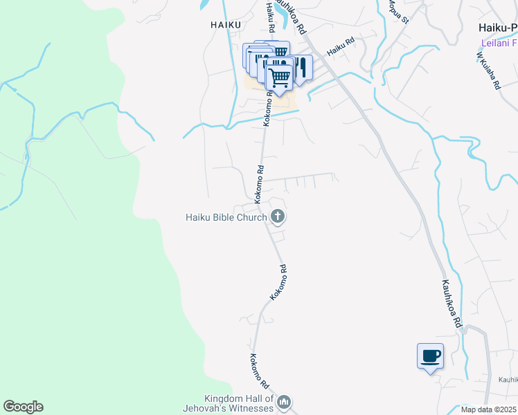 map of restaurants, bars, coffee shops, grocery stores, and more near 1075 Kokomo Road in Haiku-Pauwela