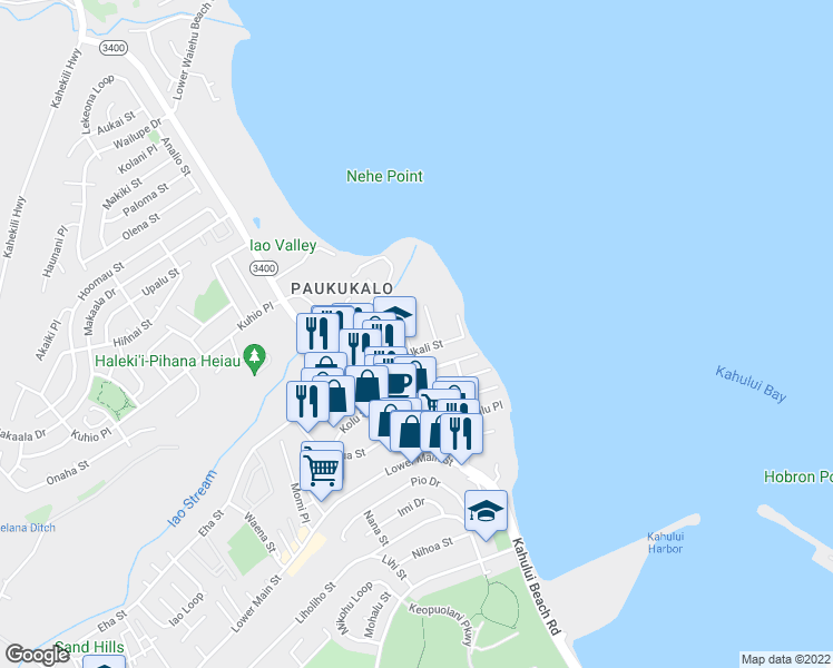 map of restaurants, bars, coffee shops, grocery stores, and more near 642 Ukali Street in Wailuku