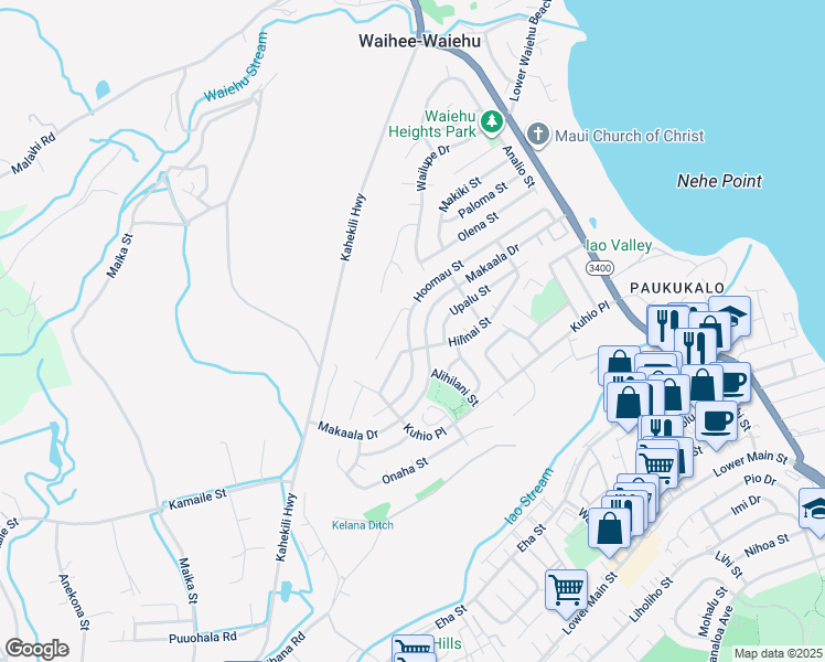 map of restaurants, bars, coffee shops, grocery stores, and more near 969 Hoomau Street in Wailuku