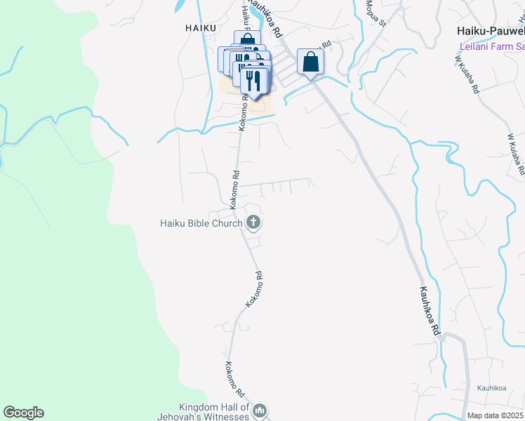 map of restaurants, bars, coffee shops, grocery stores, and more near 1061 Kokomo Road in Haiku-Pauwela