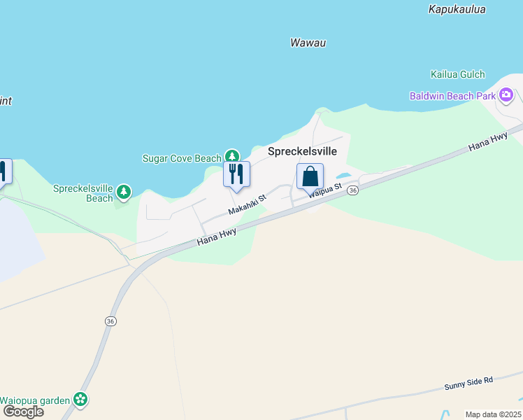 map of restaurants, bars, coffee shops, grocery stores, and more near 128 Makahiki Street in Paia