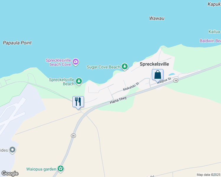 map of restaurants, bars, coffee shops, grocery stores, and more near 448 Alakapa Place in Paia