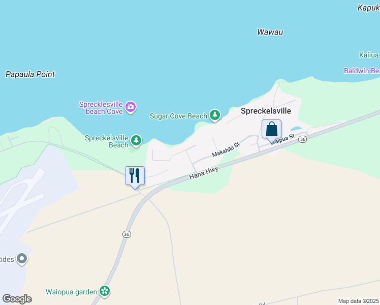 map of restaurants, bars, coffee shops, grocery stores, and more near 448 Alakapa Place in Paia