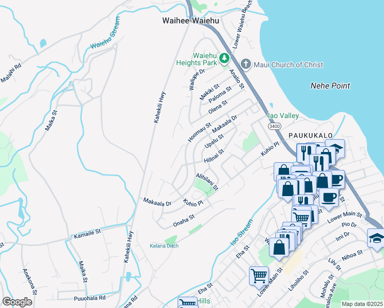 map of restaurants, bars, coffee shops, grocery stores, and more near 932 Makaala Drive in Wailuku