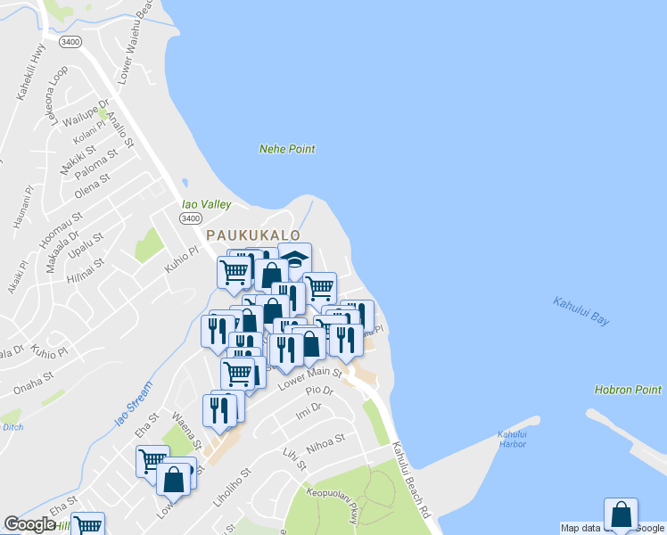 map of restaurants, bars, coffee shops, grocery stores, and more near 464 Lilihua Place in Wailuku