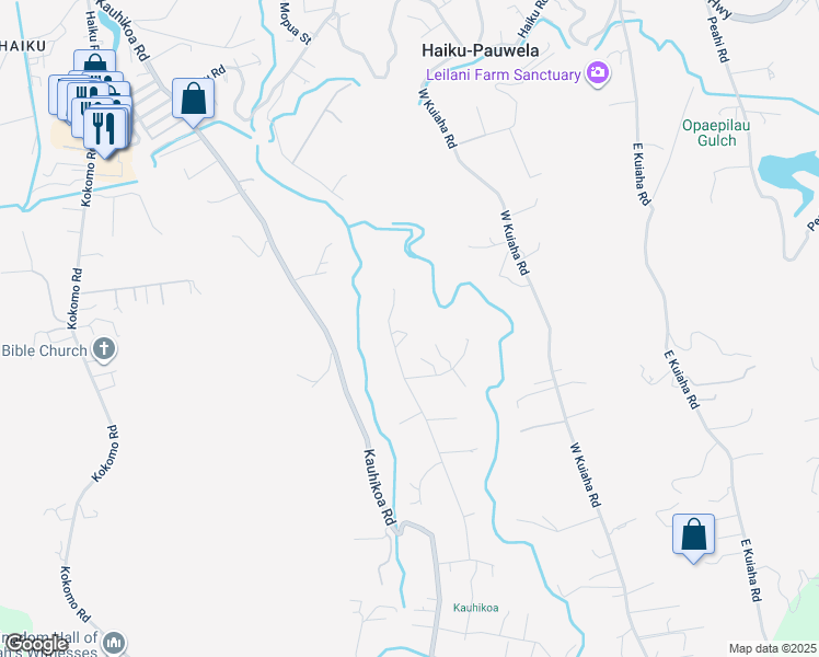 map of restaurants, bars, coffee shops, grocery stores, and more near 1255 Hog Back Road in Haiku-Pauwela