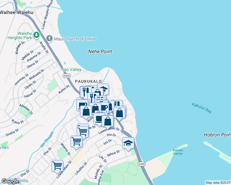 map of restaurants, bars, coffee shops, grocery stores, and more near 464 Lilihua Place in Wailuku