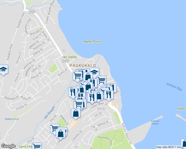 map of restaurants, bars, coffee shops, grocery stores, and more near 661 Nukuwai Place in Wailuku