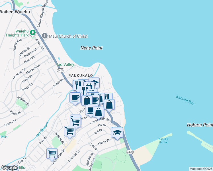 map of restaurants, bars, coffee shops, grocery stores, and more near 464 Lilihua Place in Wailuku