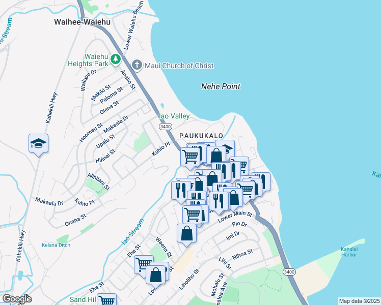 map of restaurants, bars, coffee shops, grocery stores, and more near 669 Kaae Road in Wailuku