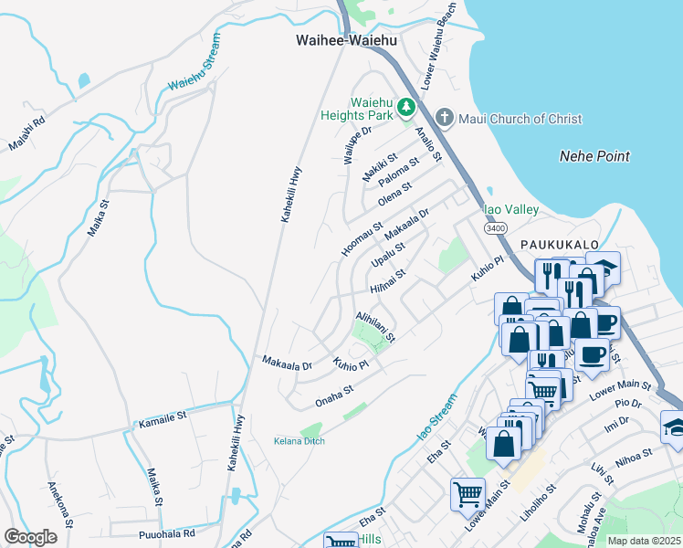 map of restaurants, bars, coffee shops, grocery stores, and more near 957 Hoomau Street in Wailuku