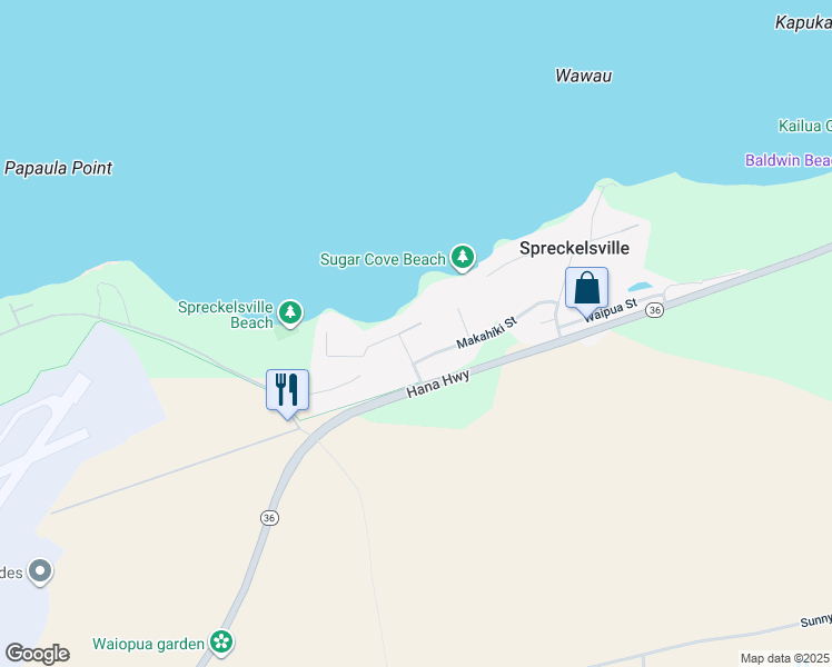 map of restaurants, bars, coffee shops, grocery stores, and more near 452 Laulea Place in Paia