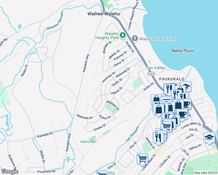 map of restaurants, bars, coffee shops, grocery stores, and more near 665 Halula Place in Wailuku