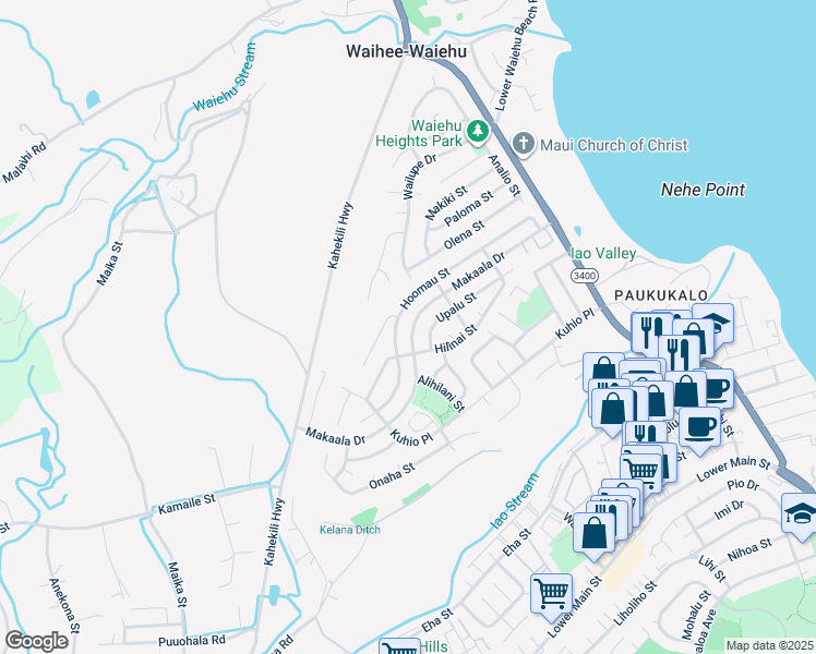 map of restaurants, bars, coffee shops, grocery stores, and more near 932 Makaala Drive in Wailuku