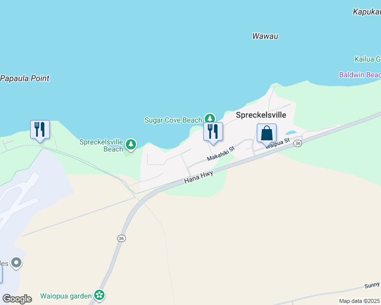 map of restaurants, bars, coffee shops, grocery stores, and more near 452 Laulea Place in Paia