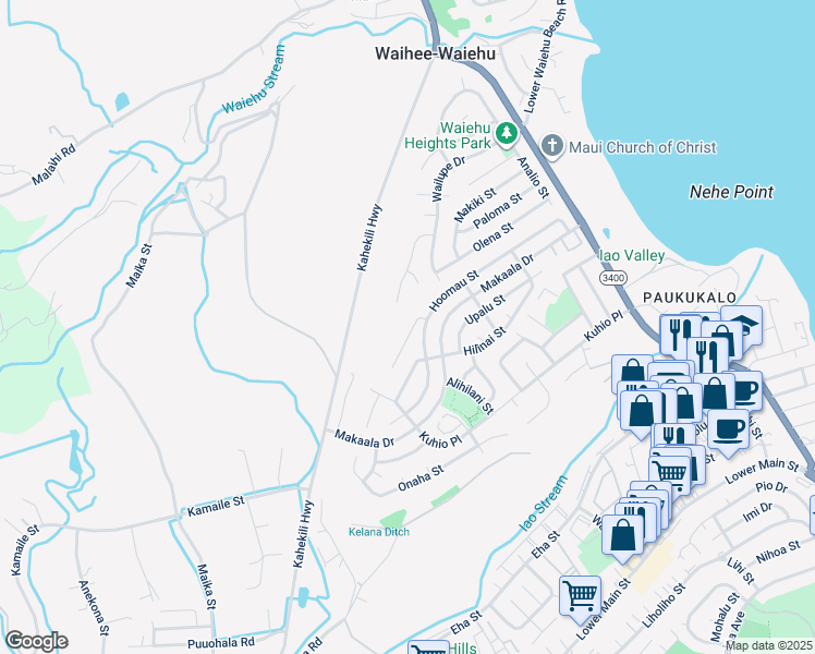 map of restaurants, bars, coffee shops, grocery stores, and more near 958 Akaiki Place in Wailuku