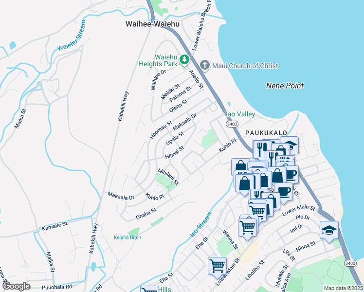map of restaurants, bars, coffee shops, grocery stores, and more near 639 Hilinai Street in Wailuku