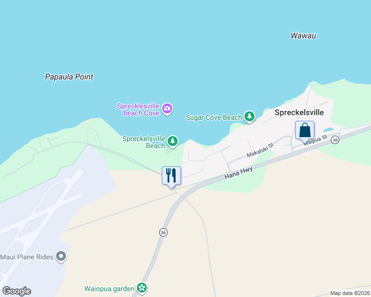 map of restaurants, bars, coffee shops, grocery stores, and more near 476 Laulea Place in Paia