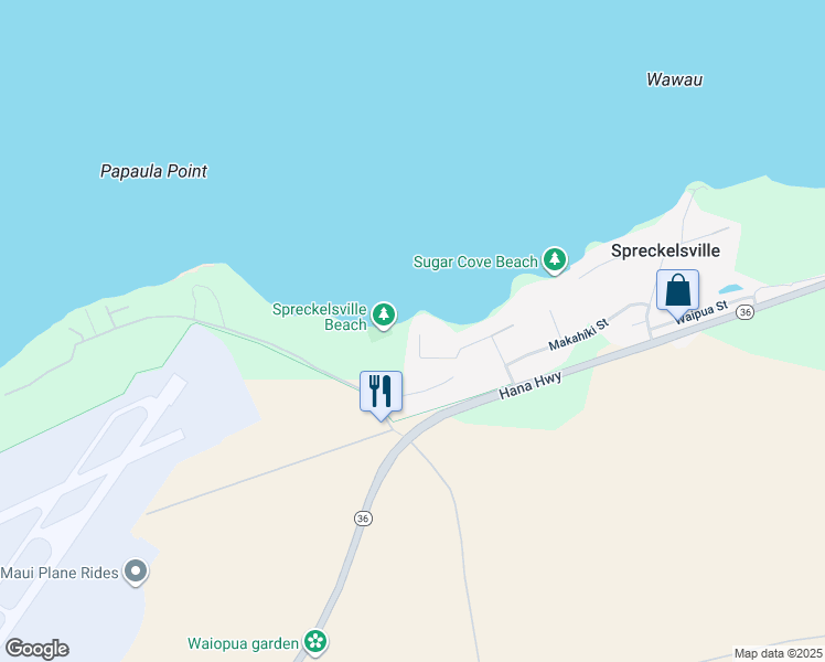 map of restaurants, bars, coffee shops, grocery stores, and more near 476 Laulea Place in Paia