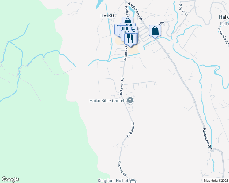 map of restaurants, bars, coffee shops, grocery stores, and more near 1070 Kokomo Road in Haiku-Pauwela