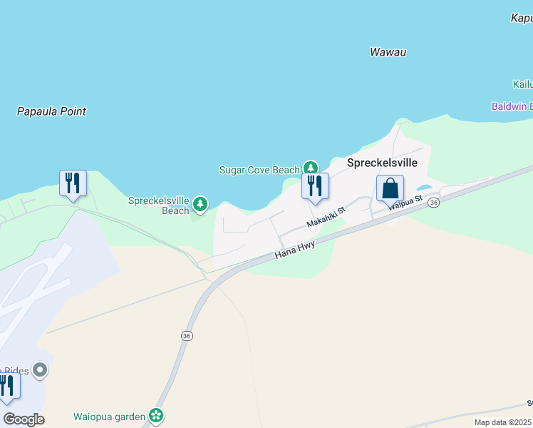 map of restaurants, bars, coffee shops, grocery stores, and more near 461 Laulea Place in Paia