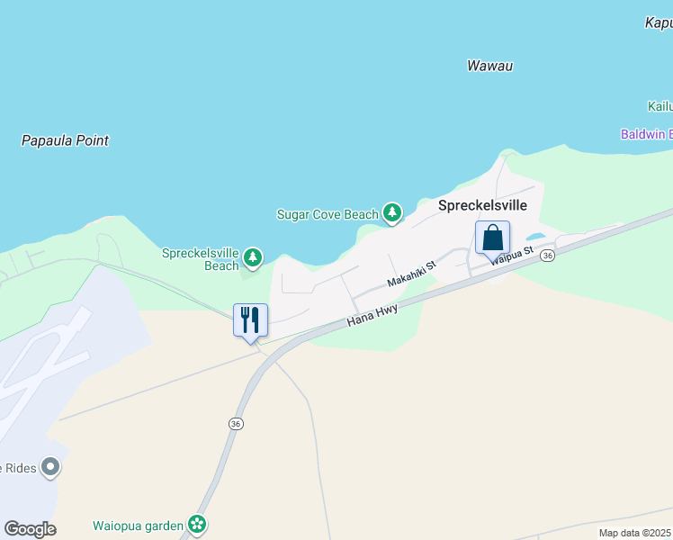 map of restaurants, bars, coffee shops, grocery stores, and more near 461 Laulea Place in Paia