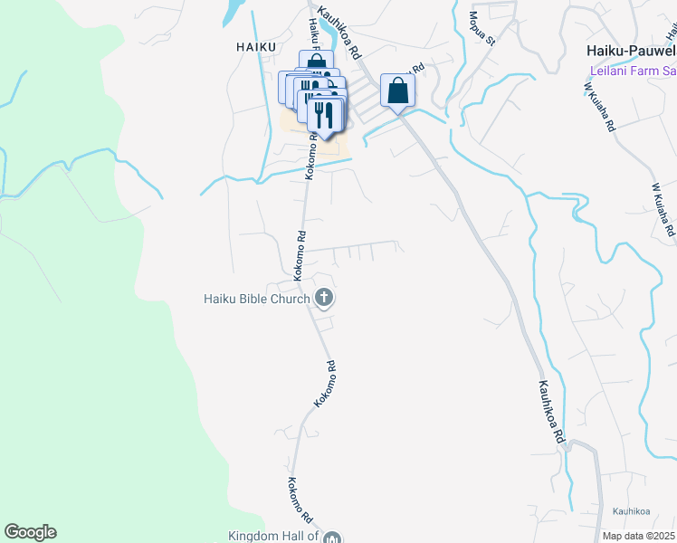 map of restaurants, bars, coffee shops, grocery stores, and more near 2556 Alohia Place in Haiku-Pauwela