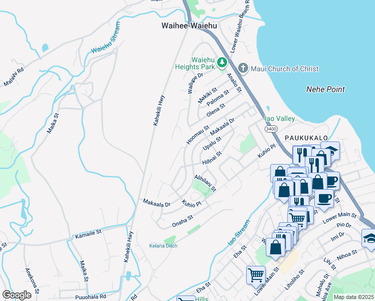 map of restaurants, bars, coffee shops, grocery stores, and more near 939 Hoomau Street in Wailuku